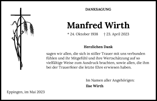 Traueranzeige von Manfred Wirth von GESAMT