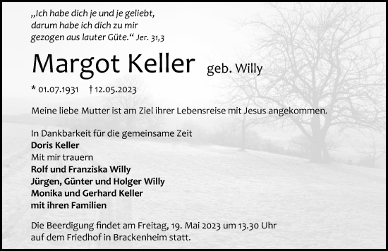 Traueranzeige von Margot Keller von GESAMT