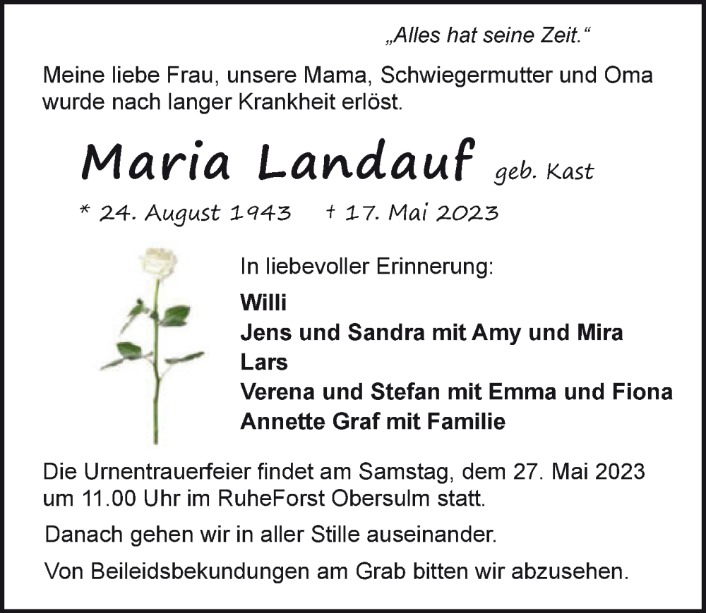 Traueranzeige für Maria Landauf vom 23.05.2023 aus GESAMT