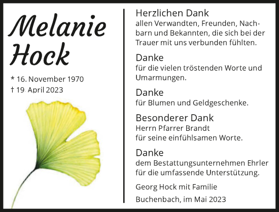 Traueranzeige von Melanie Hock von GESAMT