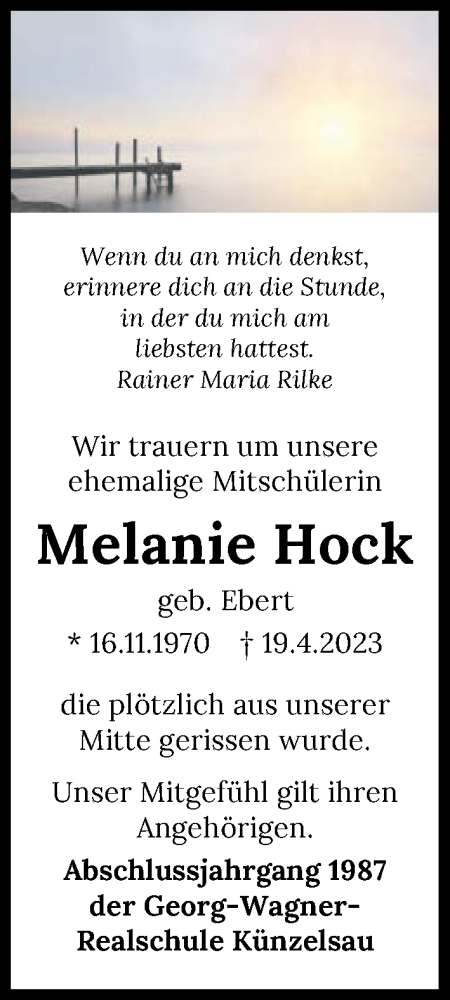 Traueranzeige von Melanie Hock von GESAMT