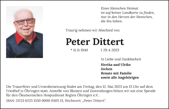 Traueranzeige von Peter Dittert von GESAMT