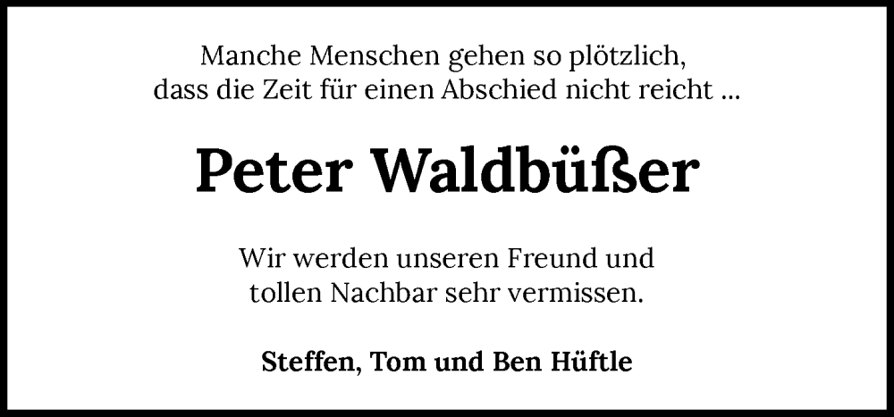  Traueranzeige für Peter Waldbüßer vom 25.05.2023 aus GESAMT