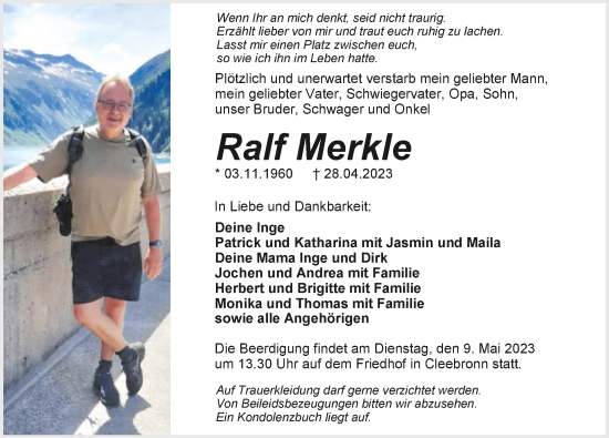 Traueranzeige von Ralf Merkle von GESAMT