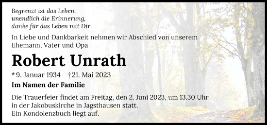 Traueranzeige von Robert Unrath von GESAMT
