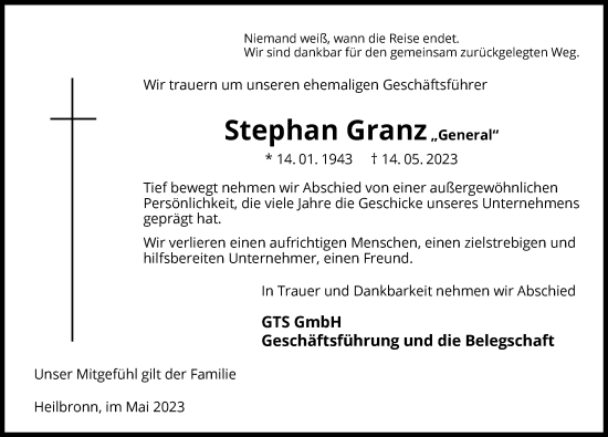 Traueranzeige von Stephan Granz von GESAMT