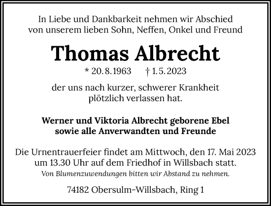 Traueranzeige von Thomas Albrecht von GESAMT
