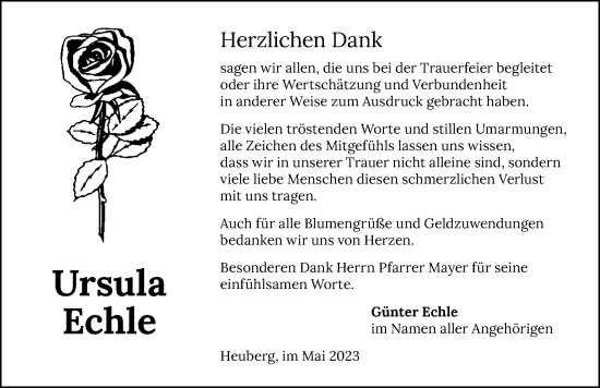 Traueranzeige von Ursula Echle von GESAMT