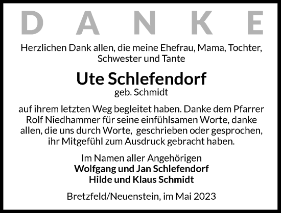 Traueranzeige von Ute Schlefendorf von GESAMT