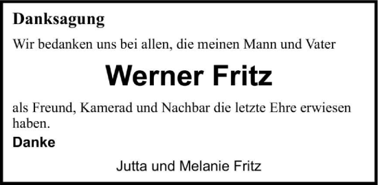 Traueranzeige von Werner Fritz von GESAMT