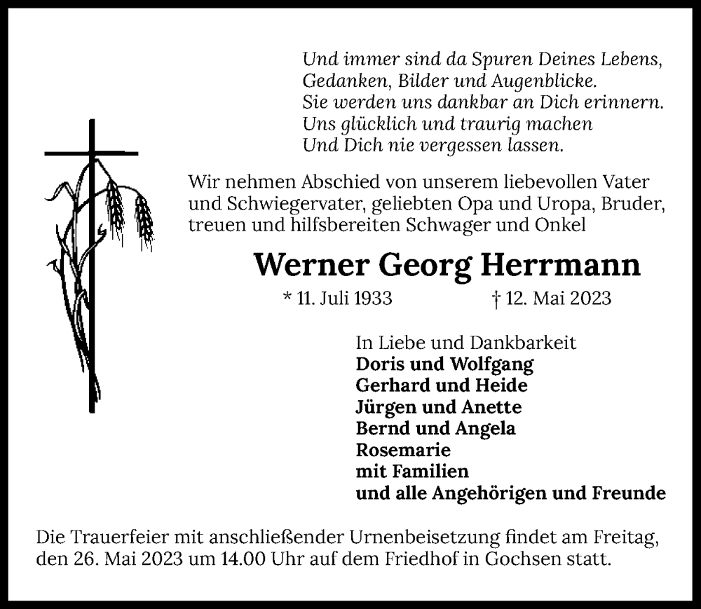  Traueranzeige für Werner Georg Herrmann vom 24.05.2023 aus GESAMT