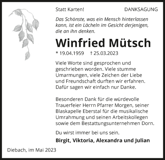 Traueranzeige von Winfried Mütsch von GESAMT