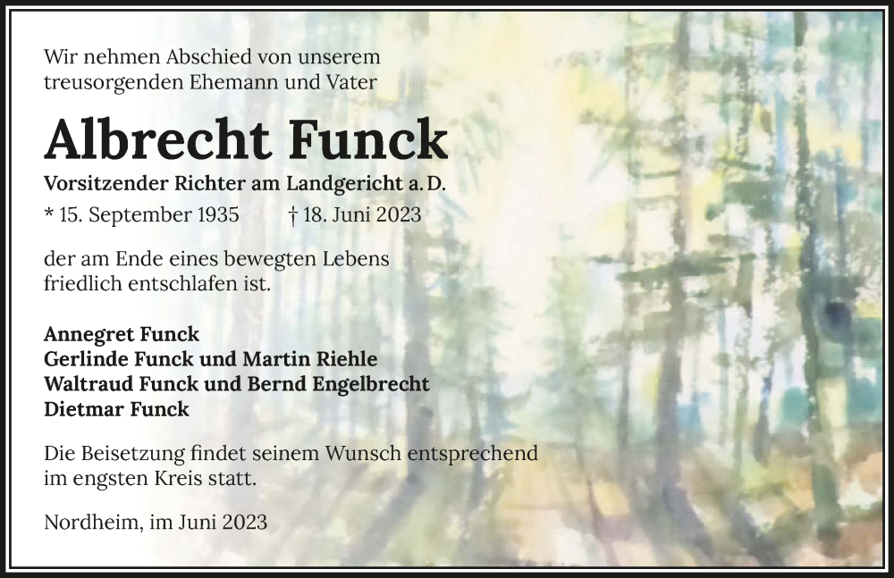  Traueranzeige für Albrecht Funck vom 30.06.2023 aus GESAMT