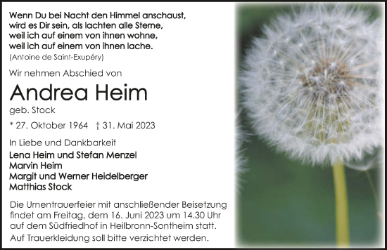 Traueranzeige von Andrea Heim von GESAMT