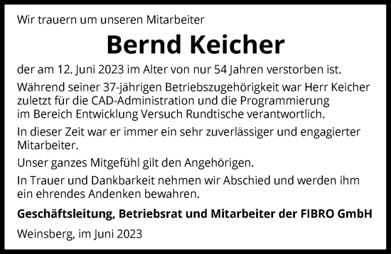 Traueranzeige von Bernd Keicher von GESAMT