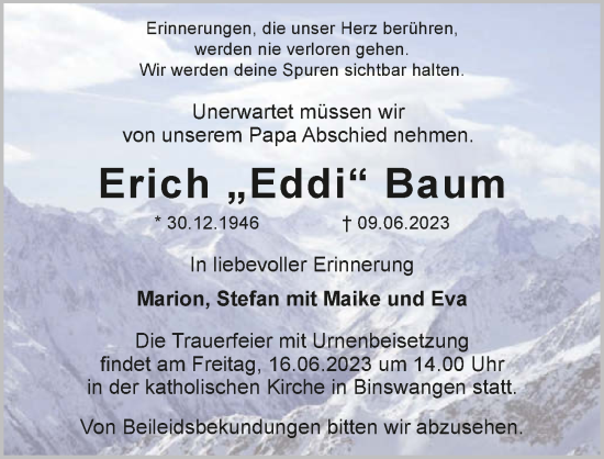 Traueranzeige von Erich Baum von GESAMT
