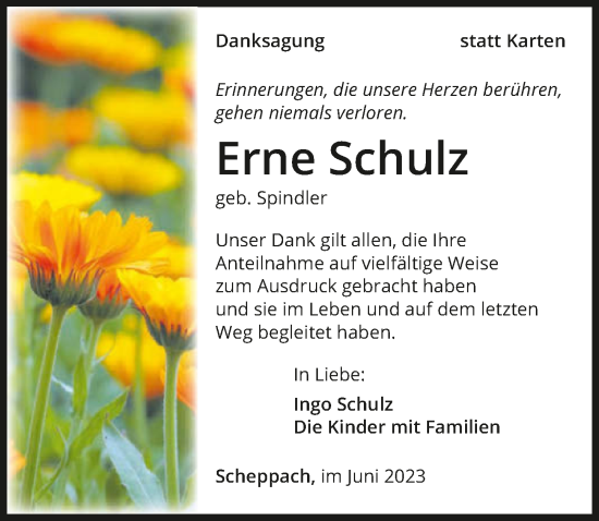Traueranzeige von Erne Schulz von GESAMT