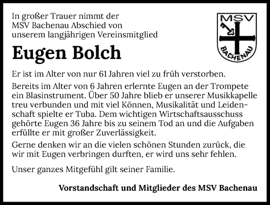 Traueranzeige von Eugen Bolch von GESAMT