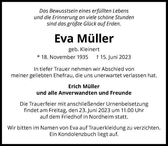 Traueranzeige von Eva Müller von GESAMT