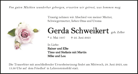 Traueranzeige von Gerda Schweikert von GESAMT