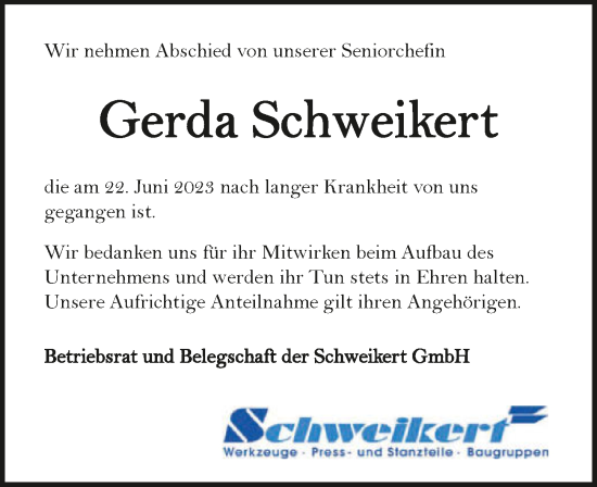 Traueranzeige von Gerda Schweikert von GESAMT