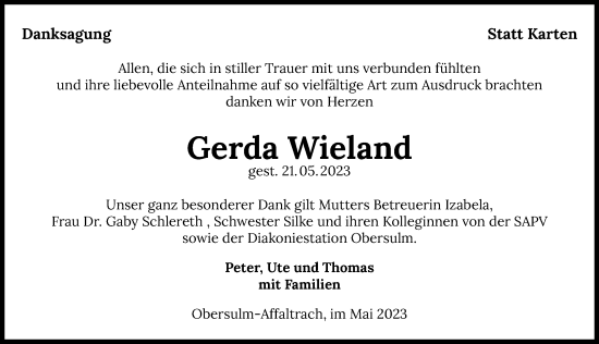 Traueranzeige von Gerda Wieland von GESAMT