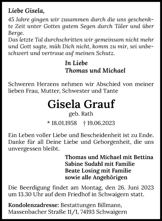 Traueranzeige von Gisela Grauf von GESAMT