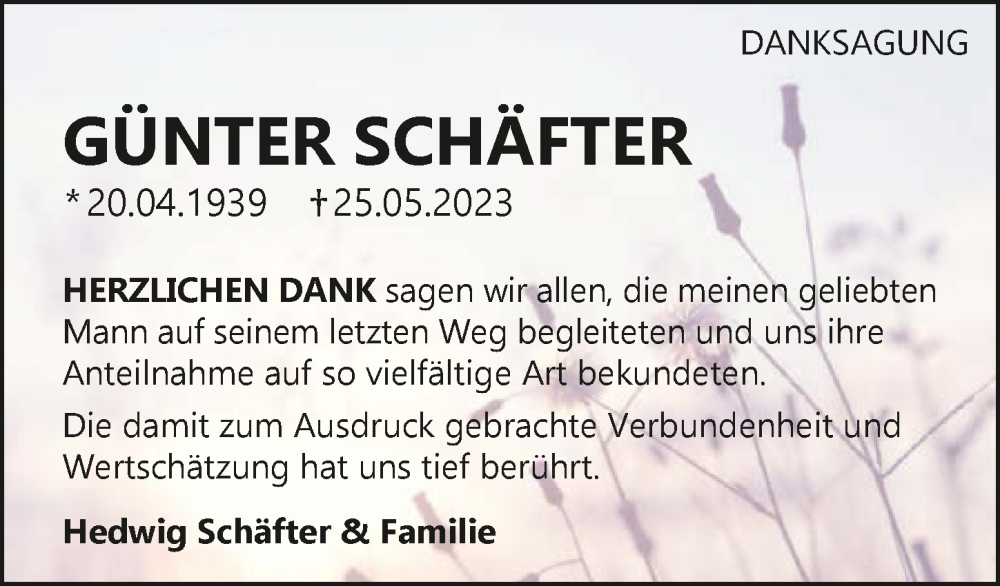  Traueranzeige für Günter Schäfter vom 10.06.2023 aus GESAMT