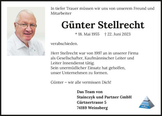 Traueranzeige von Günter Stellrecht von GESAMT