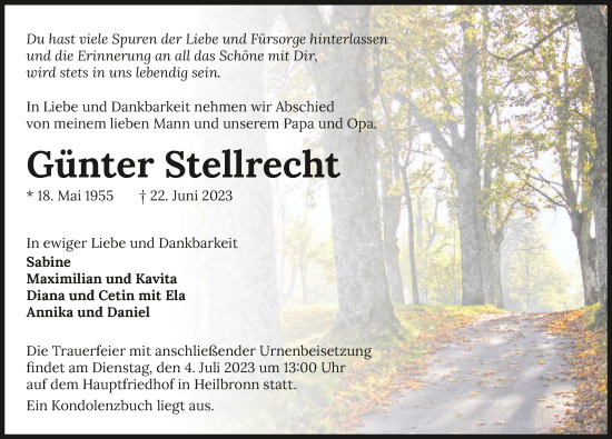 Traueranzeige von Günter Stellrecht von GESAMT