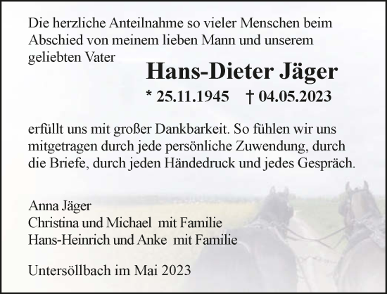 Traueranzeige von Hans-Dieter Jäger von GESAMT