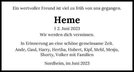 Traueranzeige von Heme  von GESAMT