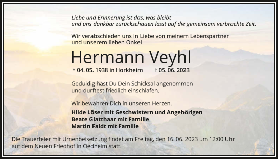 Traueranzeige von Hermann Veyhl von GESAMT