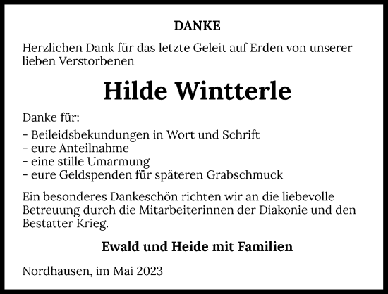 Traueranzeige von Hilde Wintterle von GESAMT