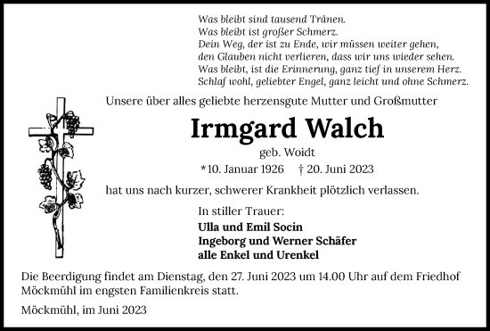 Traueranzeige von Irmgard Walch von GESAMT