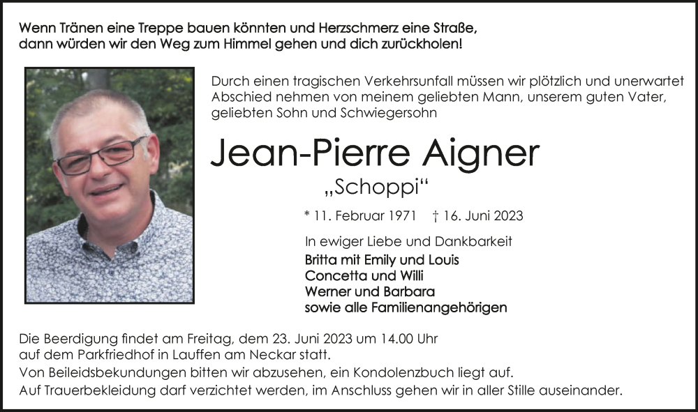  Traueranzeige für Jean-Pierre Aigner vom 21.06.2023 aus GESAMT