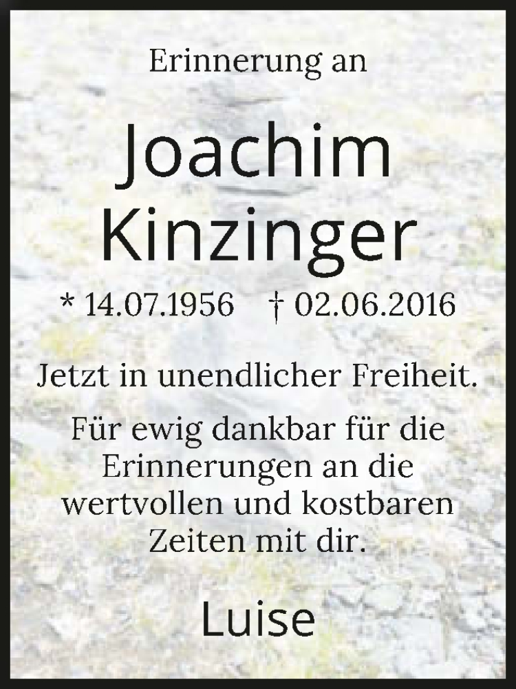  Traueranzeige für Joachim Kinzinger vom 02.06.2023 aus GESAMT