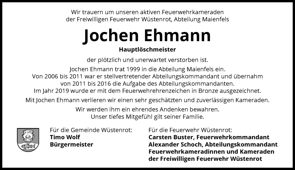  Traueranzeige für Jochen Ehmann vom 29.06.2023 aus GESAMT