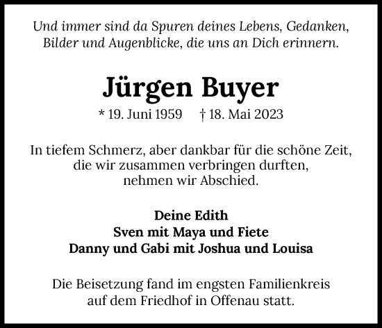 Traueranzeige von Jürgen Buyer von GESAMT