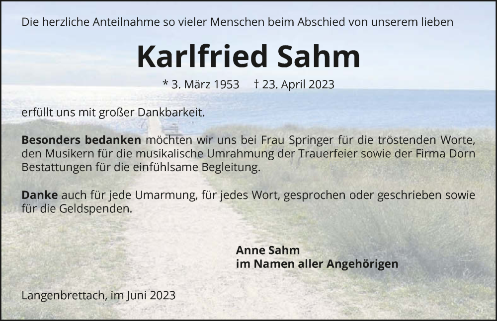  Traueranzeige für Karlfried Sahm vom 17.06.2023 aus GESAMT