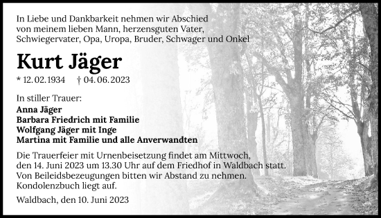 Traueranzeige von Kurt Jäger von GESAMT