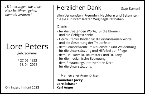 Traueranzeige von Lore Peters von GESAMT