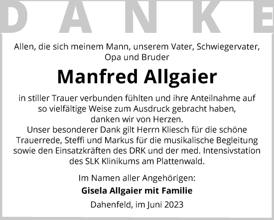 Traueranzeige von Manfred Allgaier von GESAMT