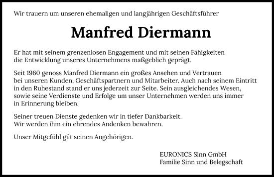 Traueranzeige von Manfred Diermann von GESAMT