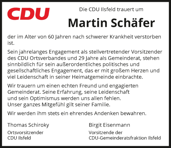 Traueranzeige von Martin Schäfer von GESAMT