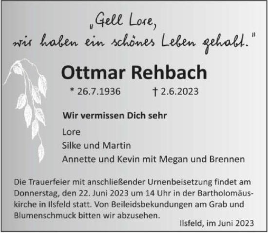Traueranzeige von Ottmar Rehbach von GESAMT