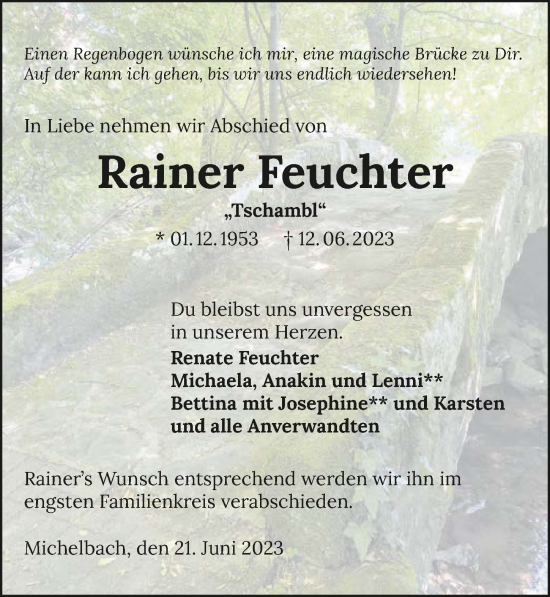 Traueranzeige von Rainer Feuchter von GESAMT