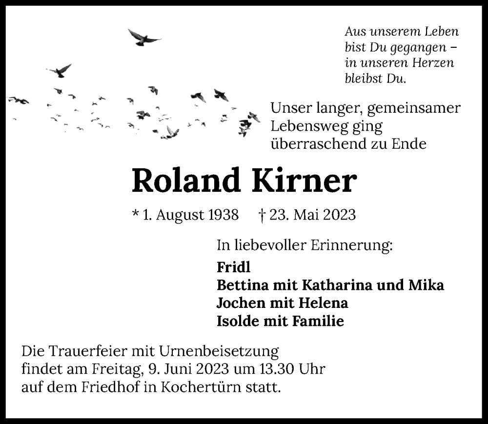  Traueranzeige für Roland Kirner vom 06.06.2023 aus GESAMT