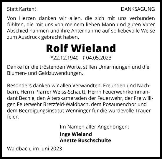 Traueranzeige von Rolf Wieland von GESAMT
