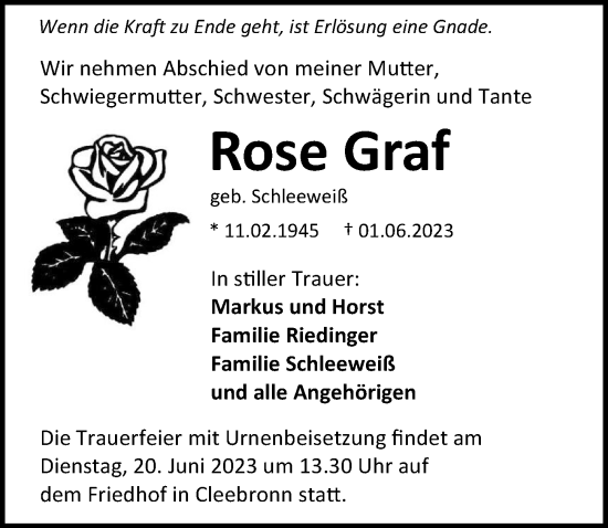 Traueranzeige von Rose Graf von GESAMT